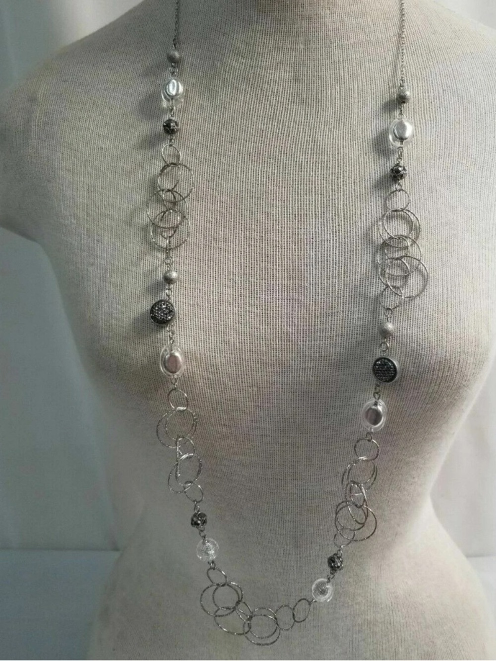 NWT New York & Company Silver Multi-Ring Bead Long Necklace
